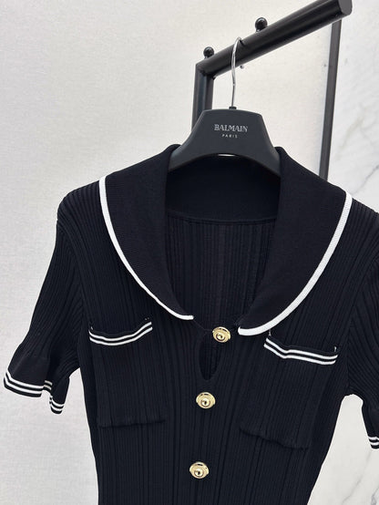 C 25SS Knitted dress(Black,white)