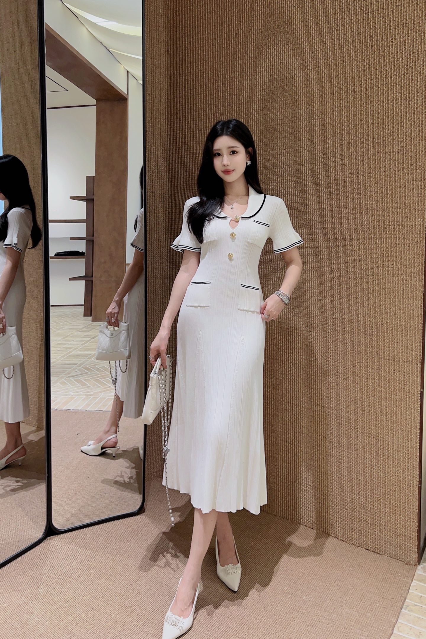 C 25SS Knitted dress(Black,white)