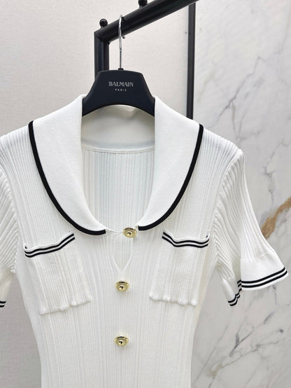 C 25SS Knitted dress(Black,white)