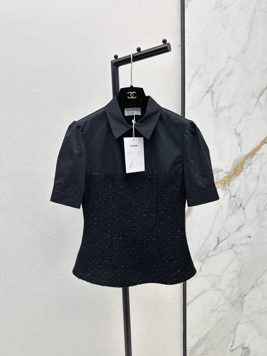C 25ss Woven sequined shirt(WHITE,BLACK)