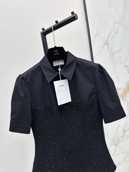 C 25ss Woven sequined shirt(WHITE,BLACK)