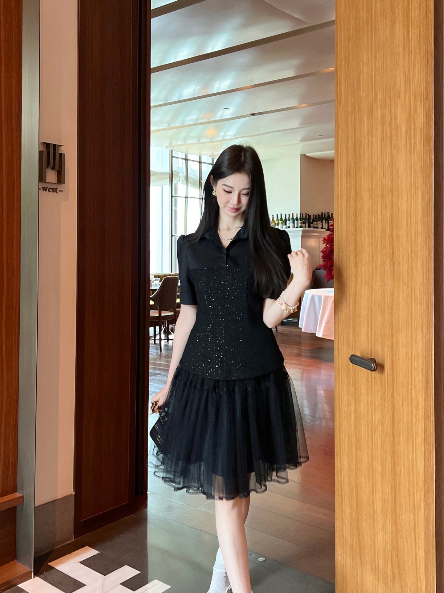 C 25ss Woven sequined shirt(WHITE,BLACK)