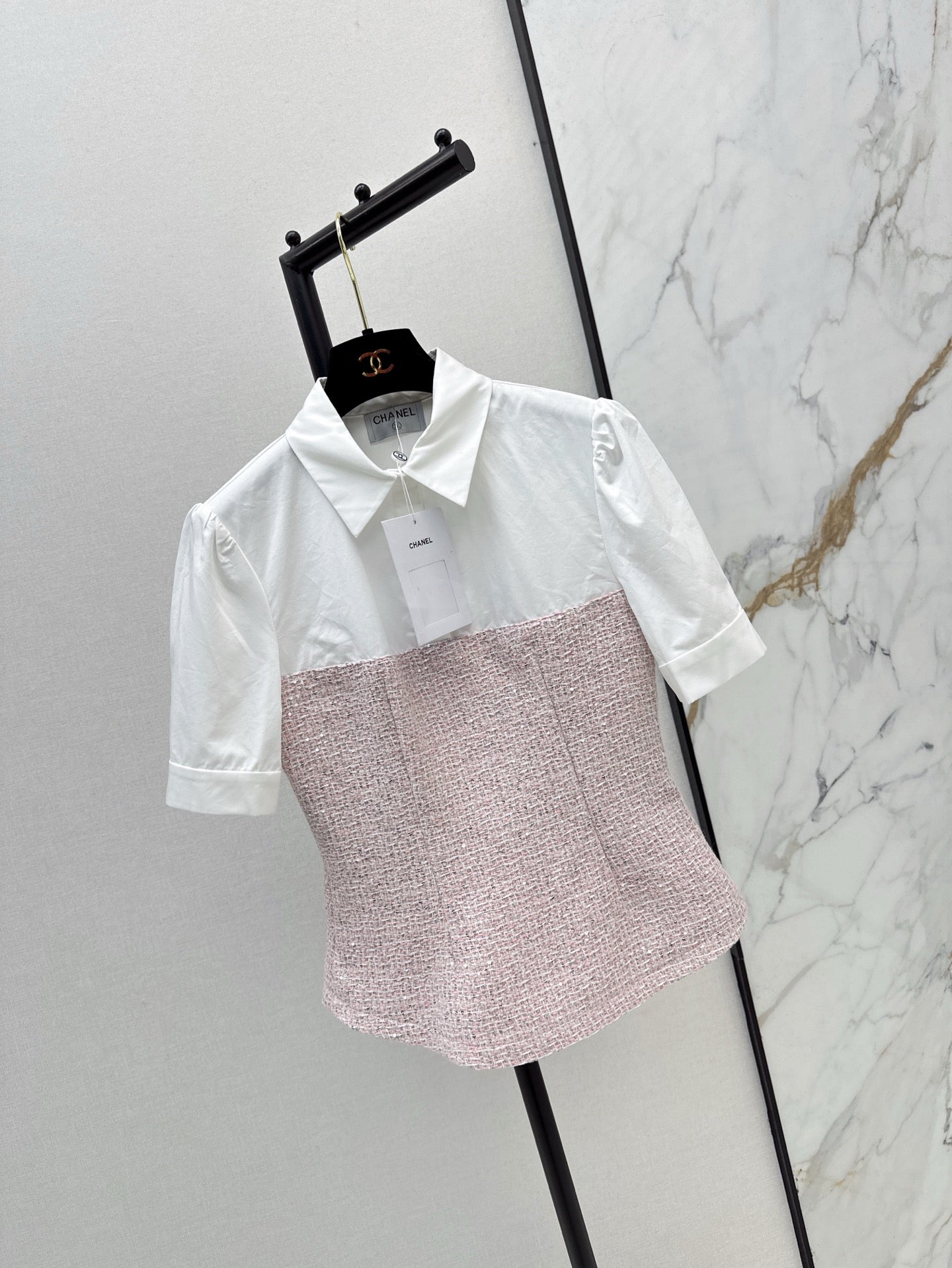 C 25ss Woven sequined shirt(WHITE,BLACK)