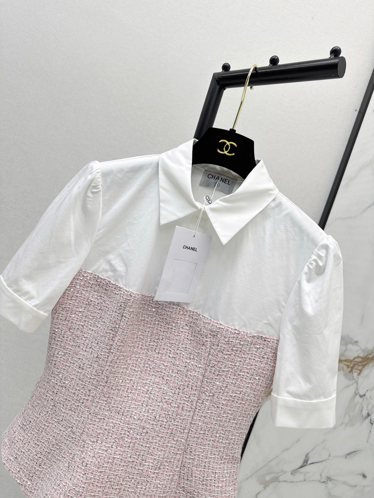 C 25ss Woven sequined shirt(WHITE,BLACK)