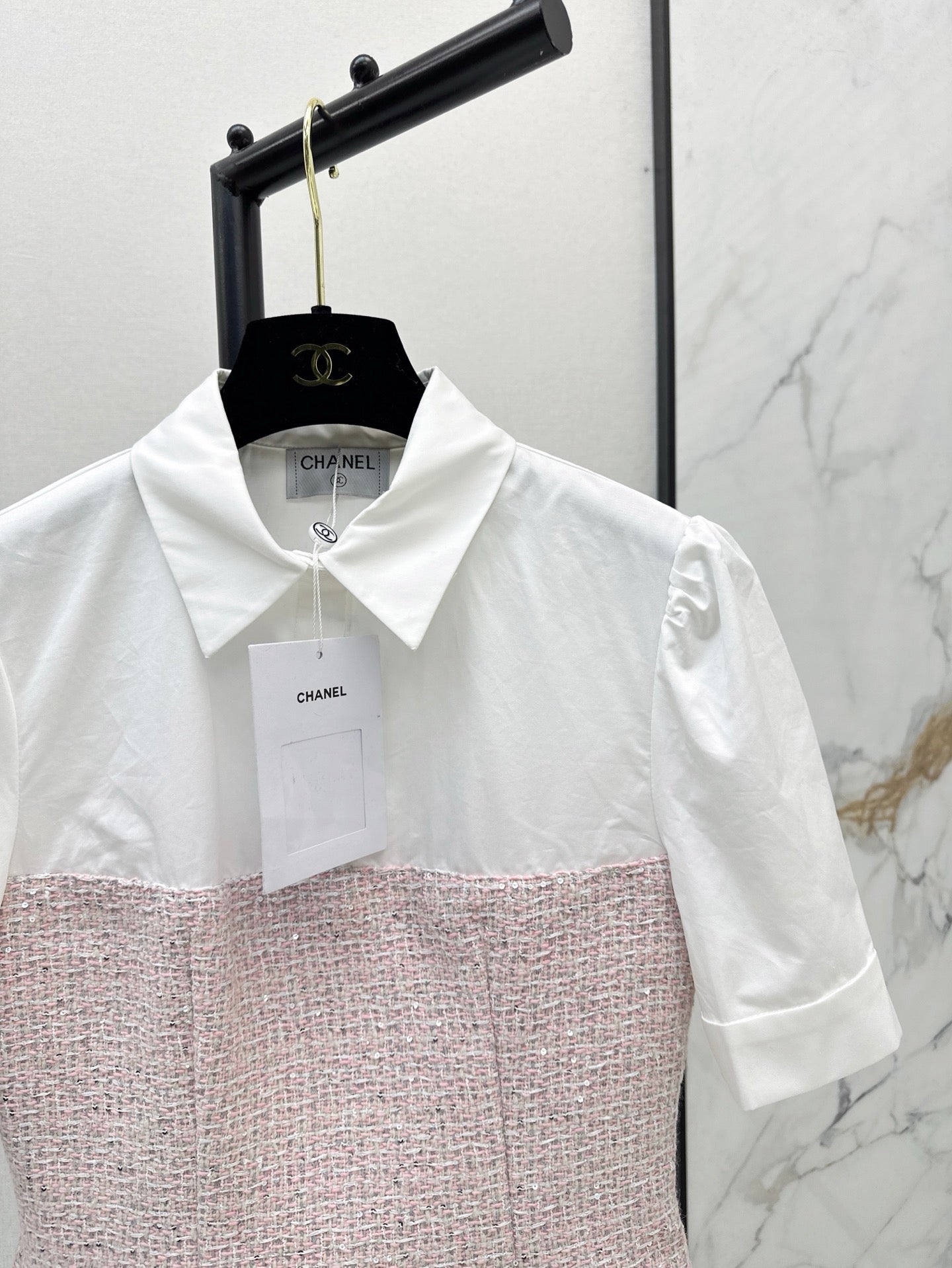 C 25ss Woven sequined shirt(WHITE,BLACK)
