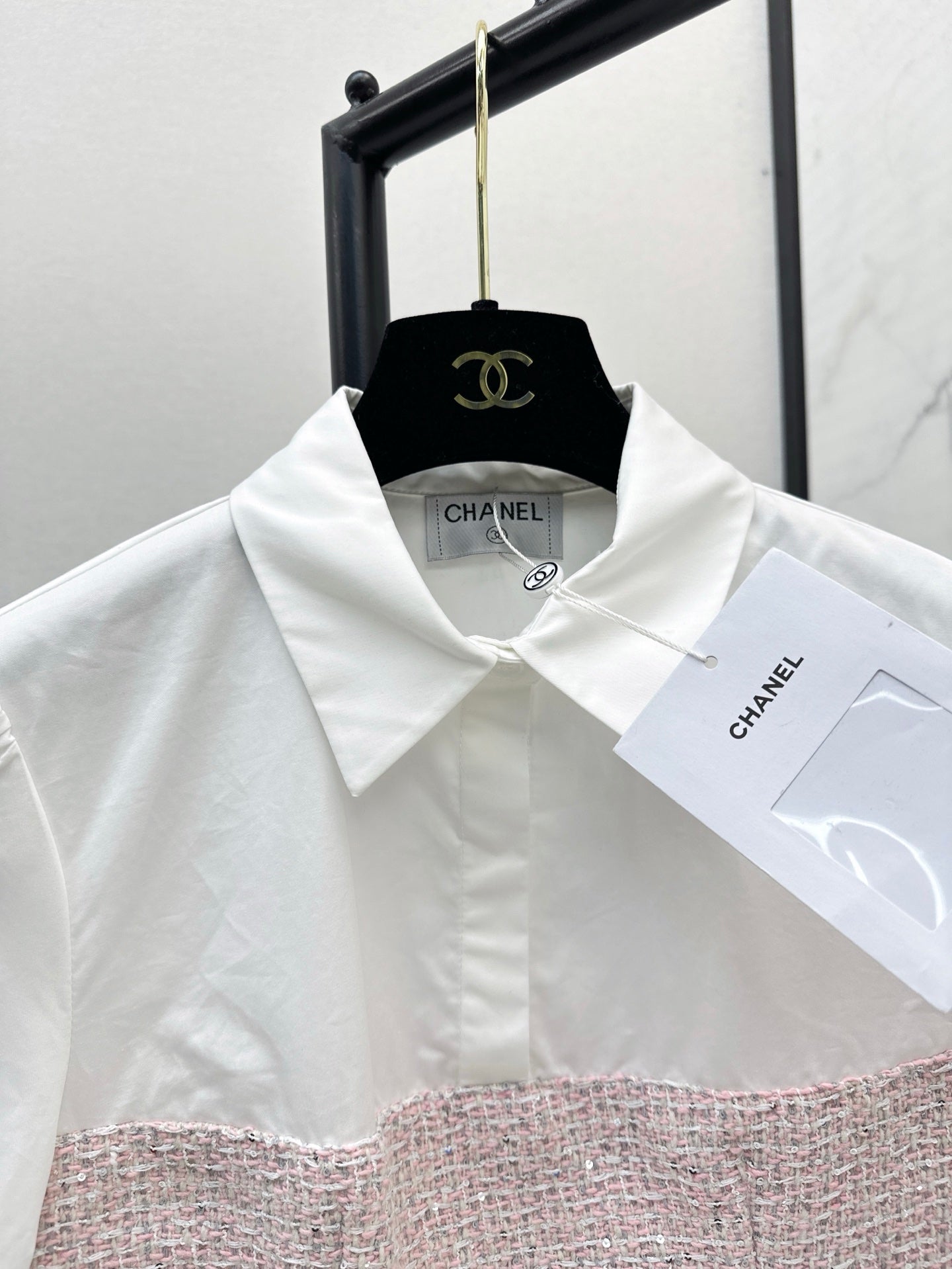 C 25ss Woven sequined shirt(WHITE,BLACK)