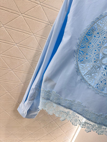 Lo 2025 new product Hollow embroidery shirt