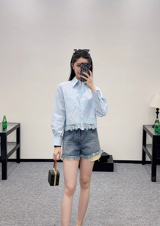 Lo 2025 new product Hollow embroidery shirt