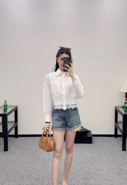 Lo 2025 new product Hollow embroidery shirt