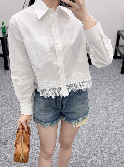 Lo 2025 new product Hollow embroidery shirt
