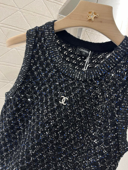 C*♥2025 new product Sequined hollow vest