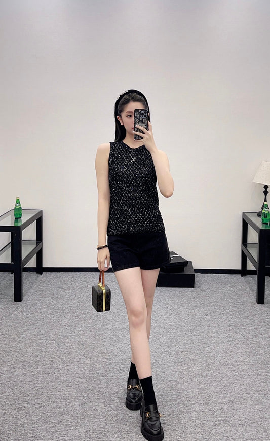 C*♥2025 new product Sequined hollow vest