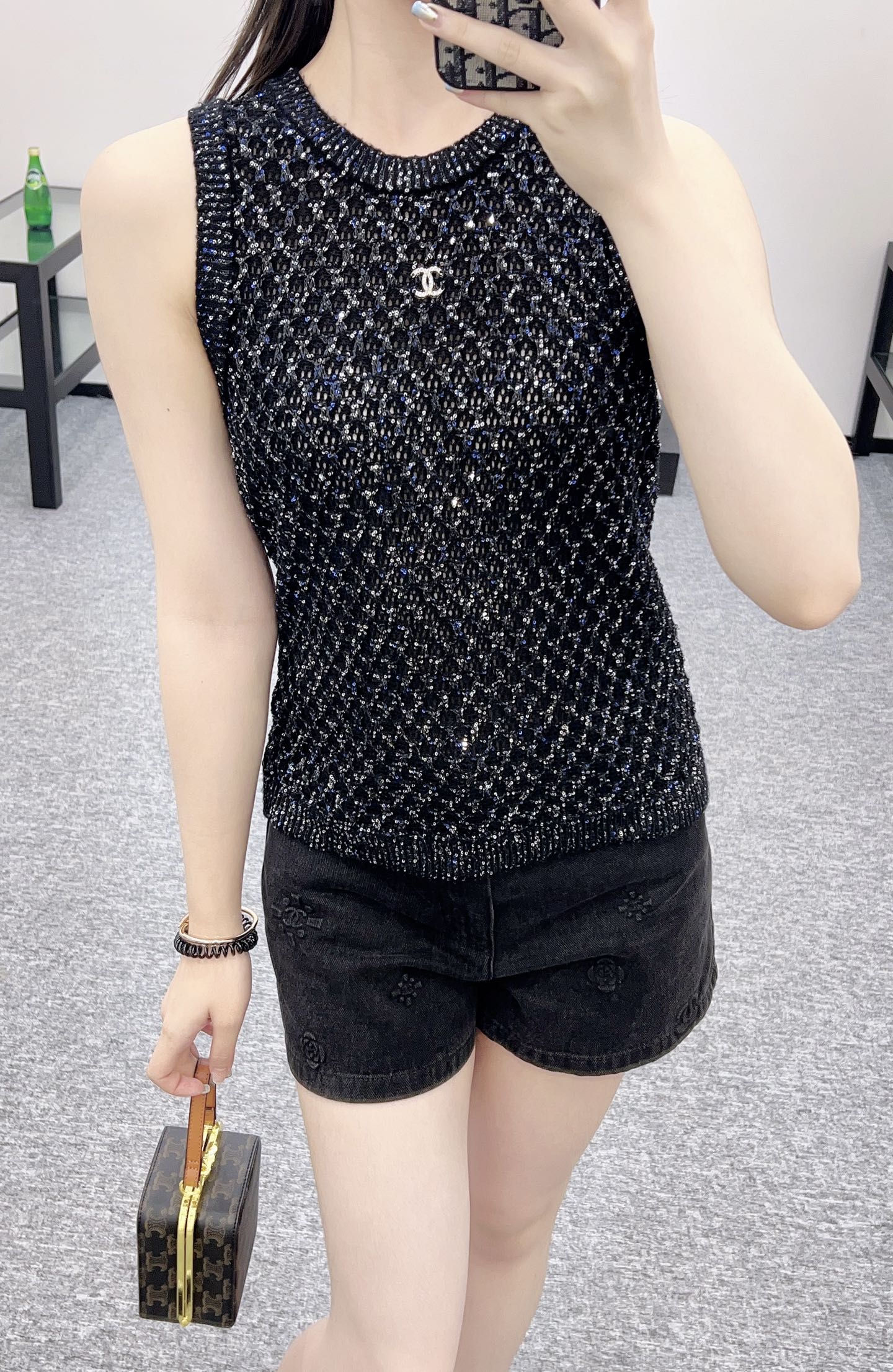 C*♥2025 new product Sequined hollow vest