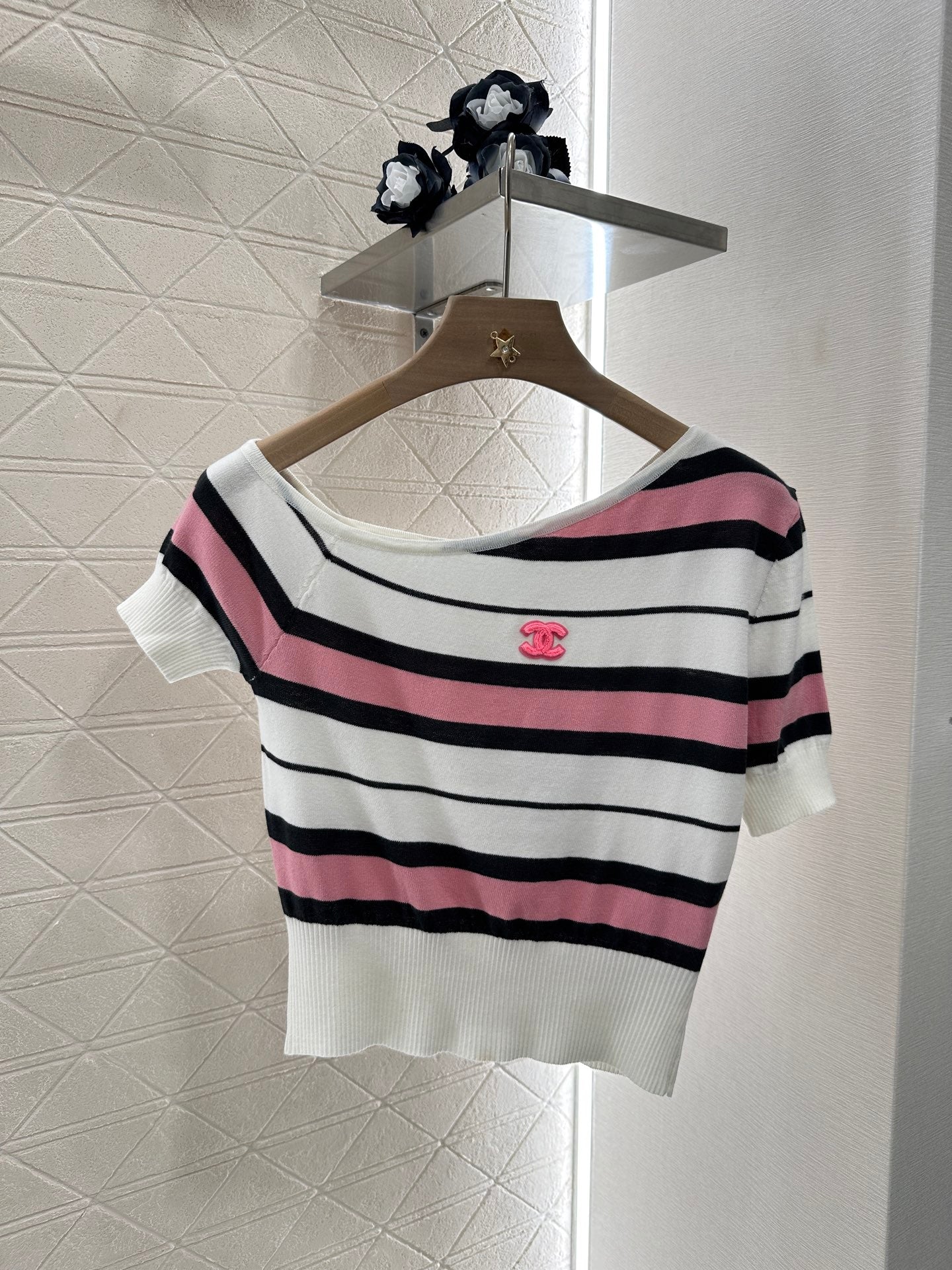 C*♥2025 new product Off-shoulder knitted short sleeves