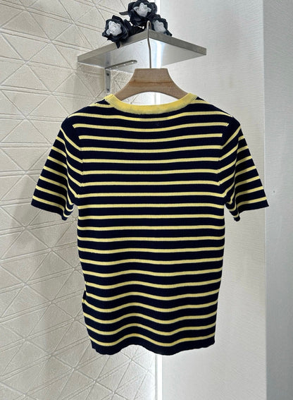 M*♥2025 new product Striped knitted short sleeves