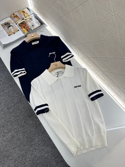 Mi*mi*♥2025 new product Knitted lapel short sleeves