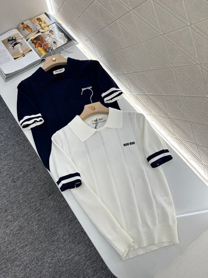 Mi*mi*♥2025 new product Knitted lapel short sleeves