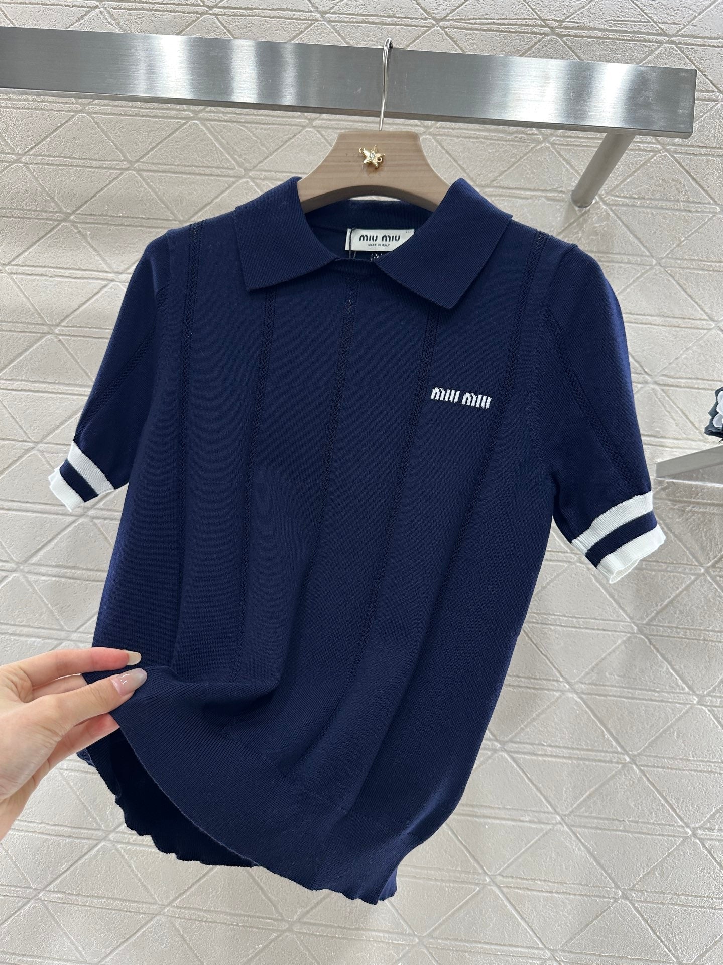 Mi*mi*♥2025 new product Knitted lapel short sleeves