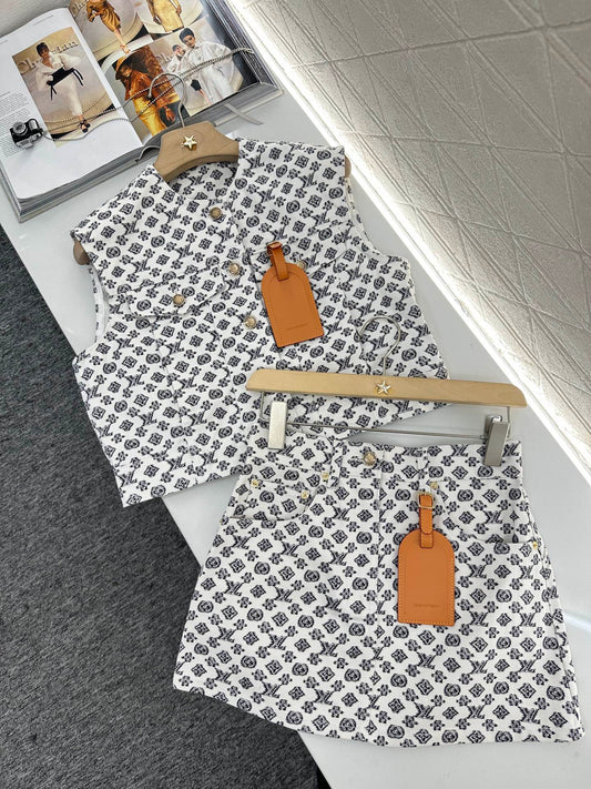 L 2025 new product Denim vest and short skirt set