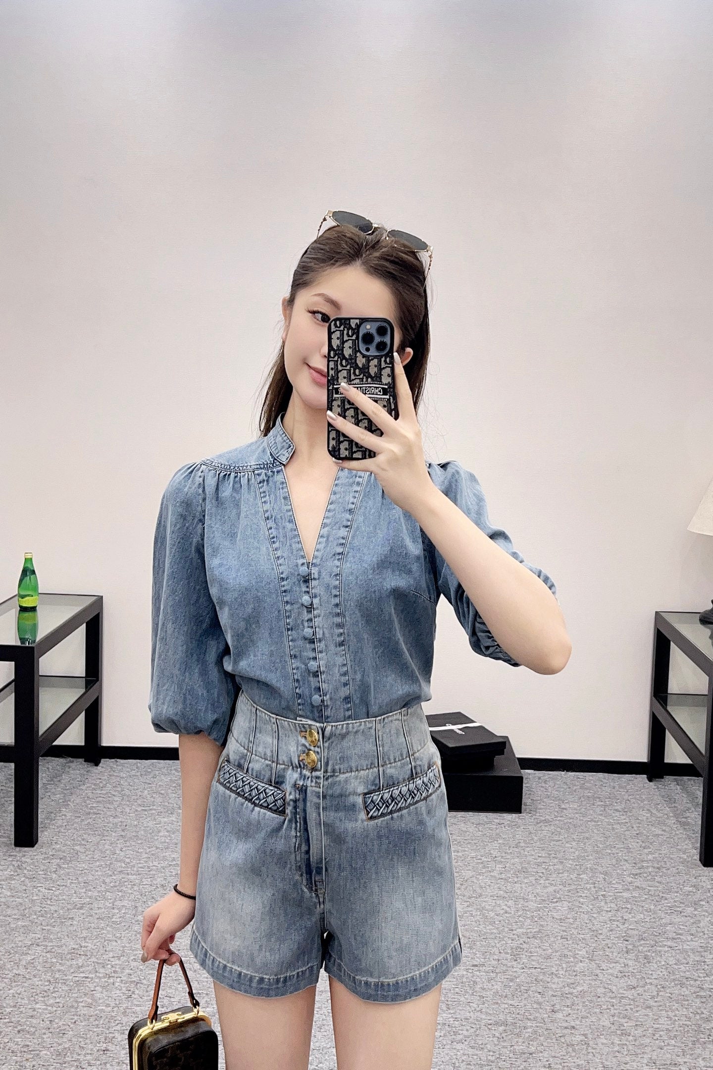 Z*♥2025 new products Denim top and shorts set