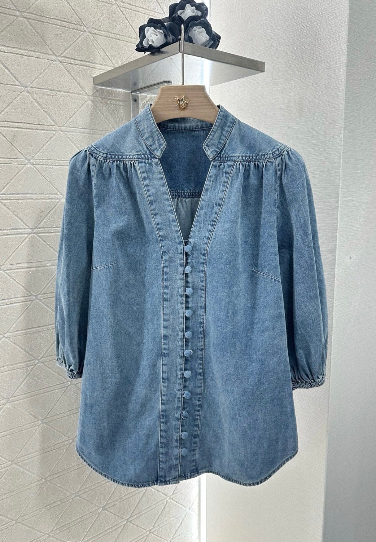 Z*♥2025 new products Denim top and shorts set