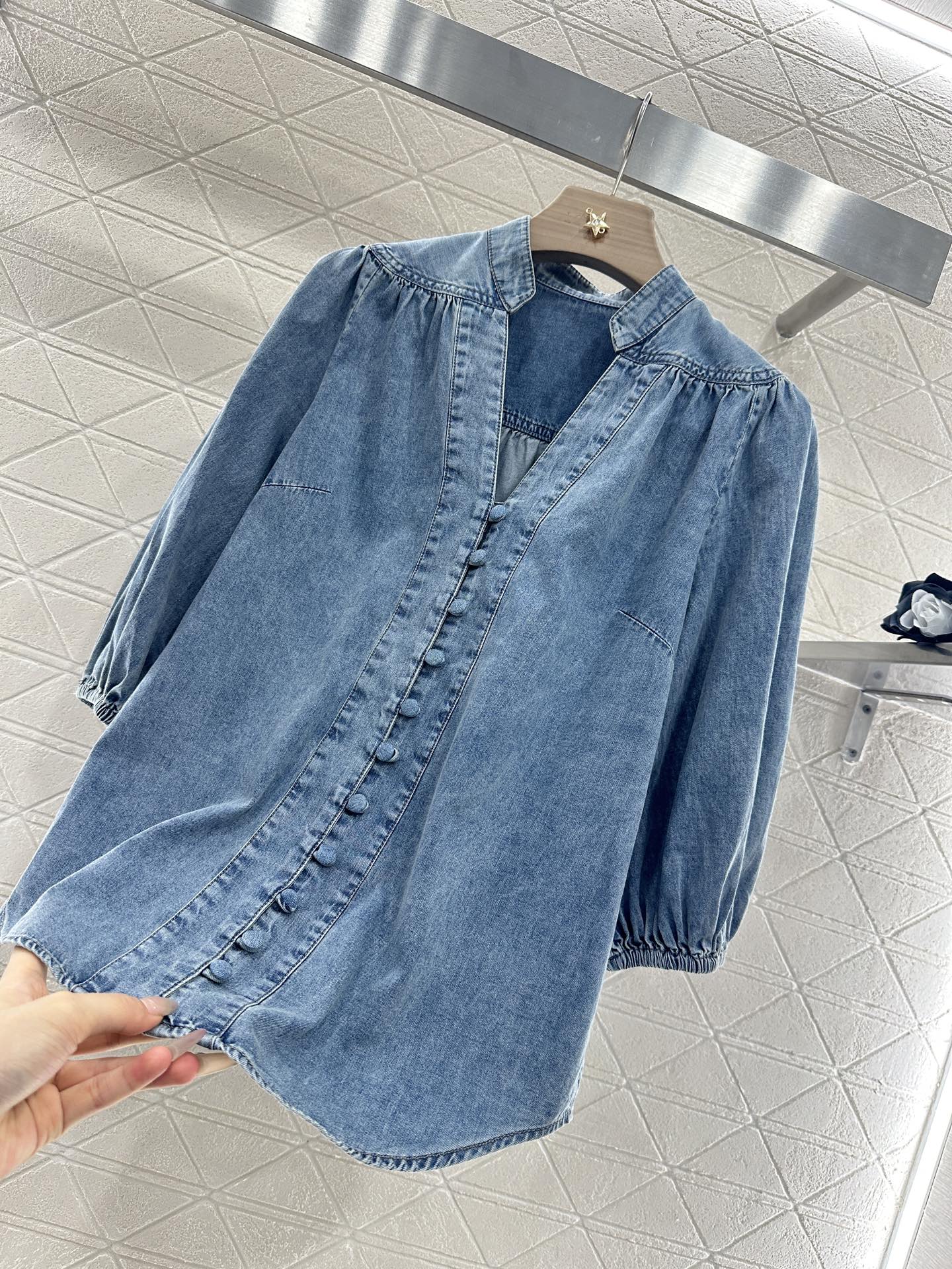 Z*♥2025 new products Denim top and shorts set
