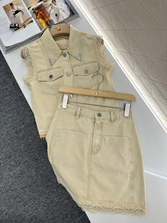 L 2025 new product Denim lace suit