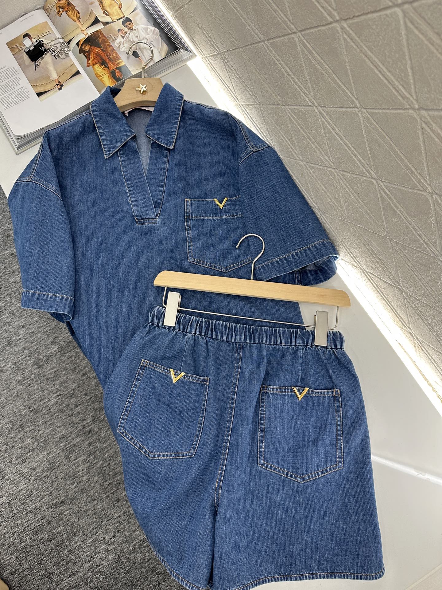 V 2025 new products Denim shorts set