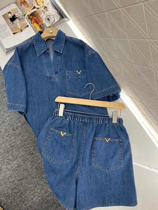 V 2025 new products Denim shorts set