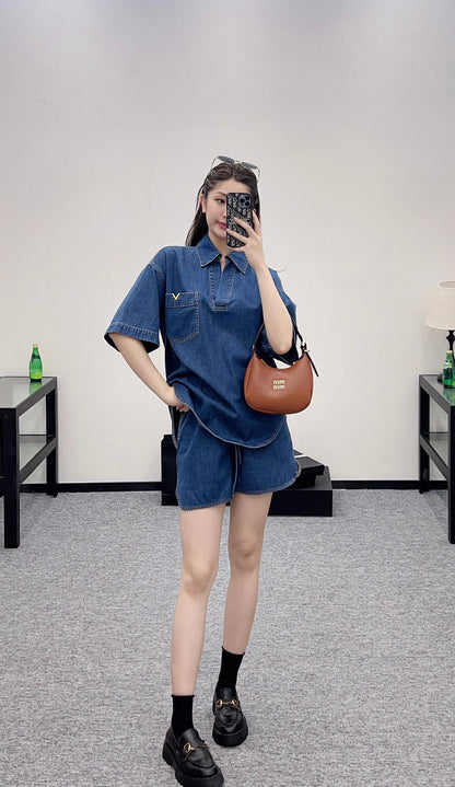 V 2025 new products Denim shorts set