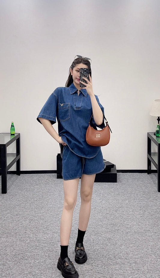 V 2025 new products Denim shorts set