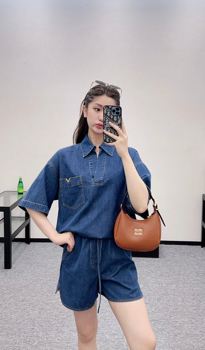 V 2025 new products Denim shorts set