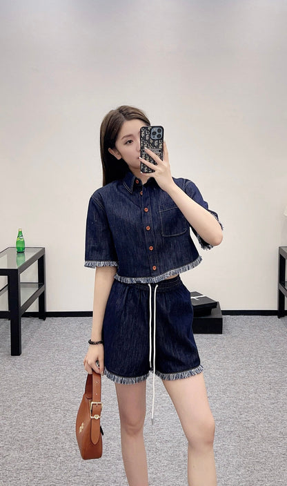 Z*♥2025 new product Denim shirt set