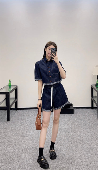 Z*♥2025 new product Denim shirt set