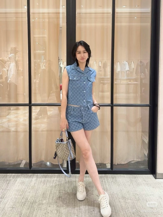 G*♥New Arrival Denim vest and shorts set