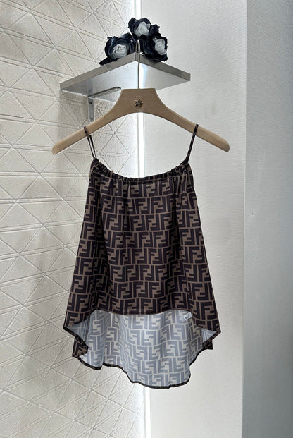 F*♥New arrival Printed suspender trousers set