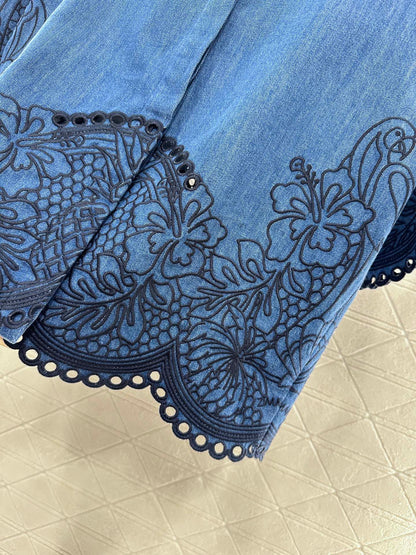 Z*♥New Arrival Embroidered Denim Shirt Shorts Set