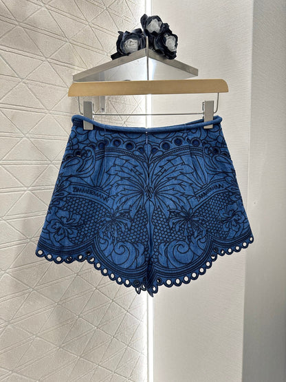 Z*♥New Arrival Embroidered Denim Shirt Shorts Set