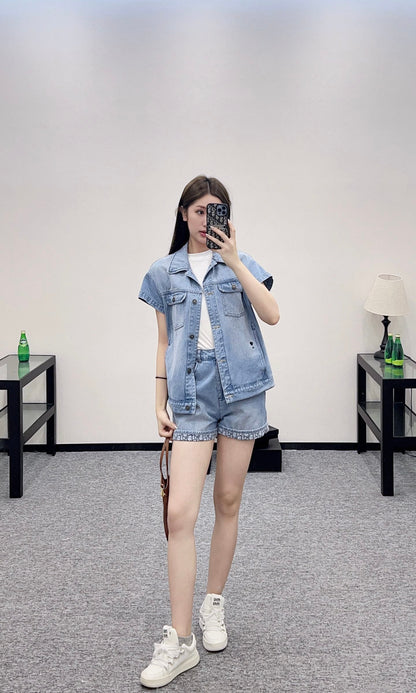 D*♥2025 new product Denim jacket and shorts set