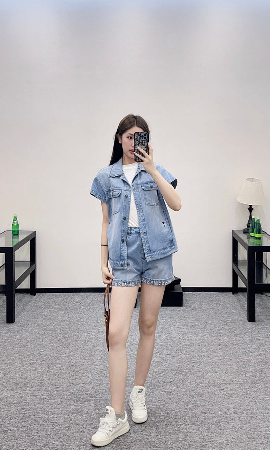D*♥2025 new product Denim jacket and shorts set