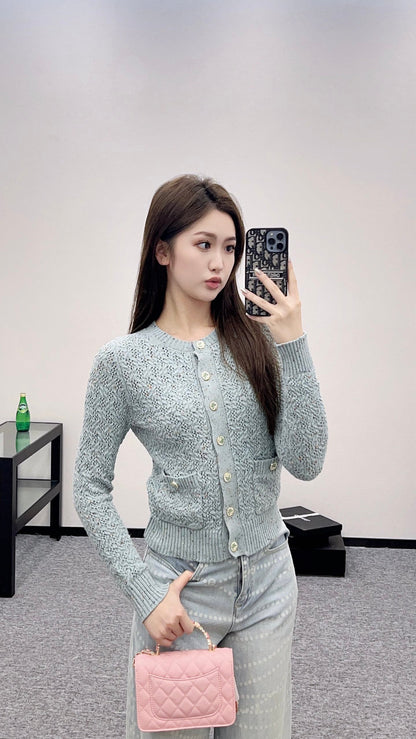 C 2025 new product Openwork knitted cardigan