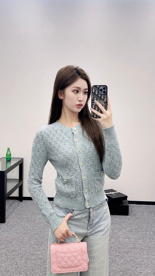 C 2025 new product Openwork knitted cardigan