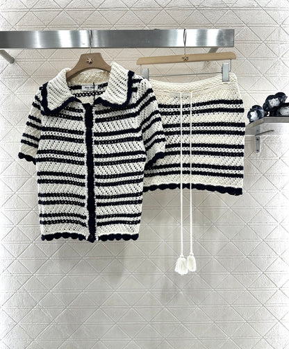 M 2025 new product Short-sleeved cardigan and skirt set