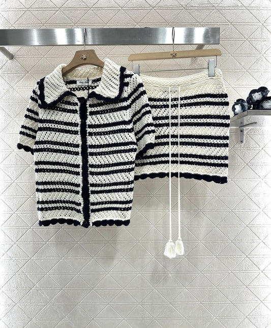 M 2025 new product Short-sleeved cardigan and skirt set
