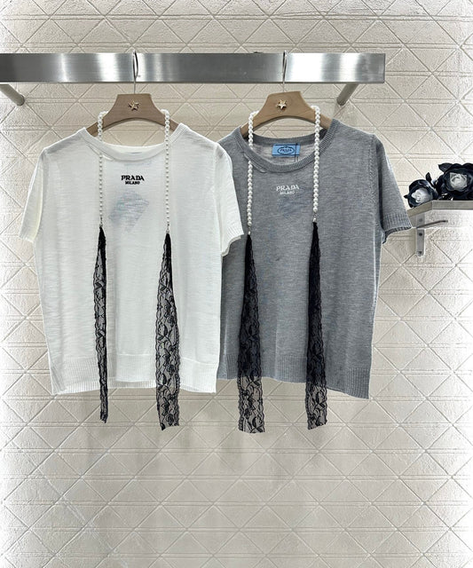 P 2025 new product Lace knitted short sleeves