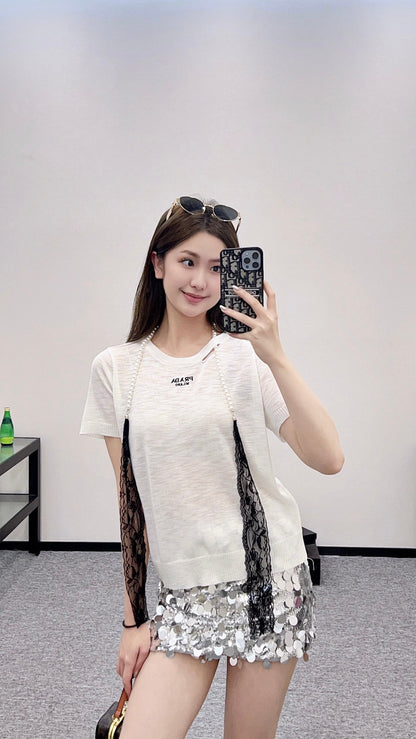 P 2025 new product Lace knitted short sleeves
