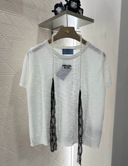 P 2025 new product Lace knitted short sleeves