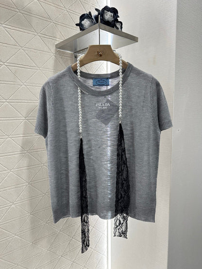 P 2025 neues Produkt Spitzengestrickte kurze Ärmel 