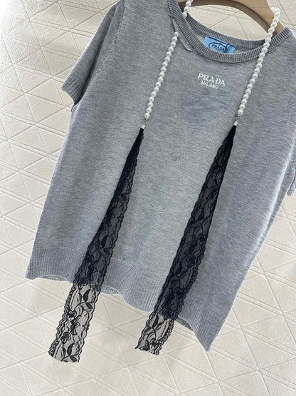 P 2025 neues Produkt Spitzengestrickte kurze Ärmel 
