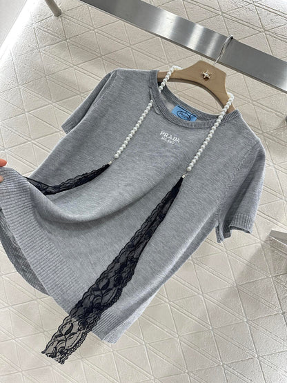 P 2025 neues Produkt Spitzengestrickte kurze Ärmel 